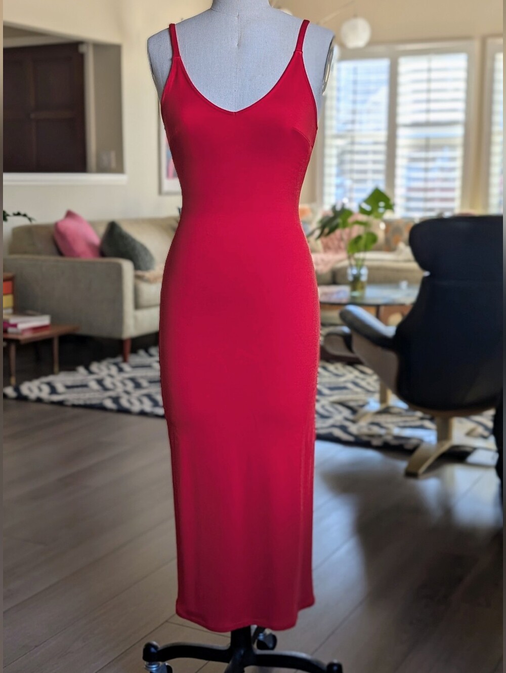 & Other Stories Knit Tomato Red Midi Slip Dress with Adjustable Straps Size 2